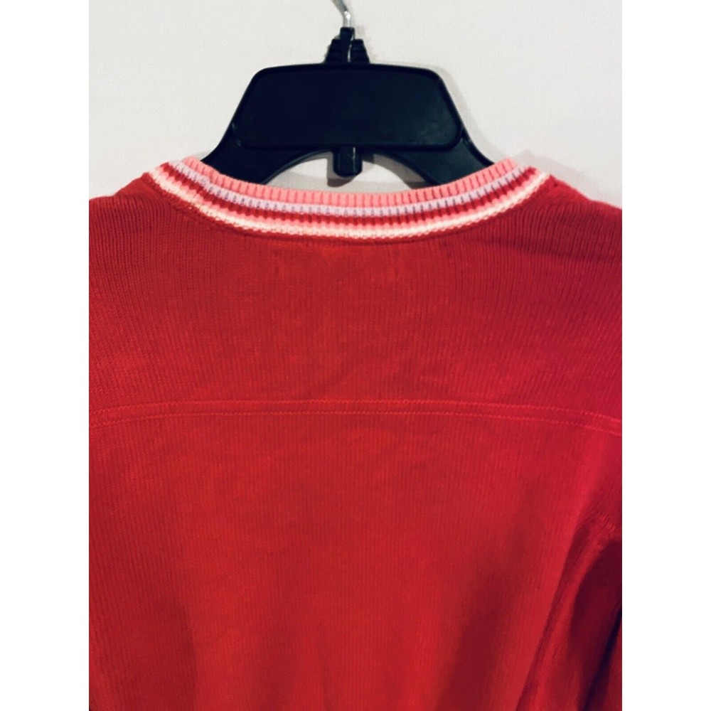Tommy Hilfiger Womens Sweater Sz M Pink White Ribbed Hem Crewneck Long Sleeves - Picture 5 of 10
